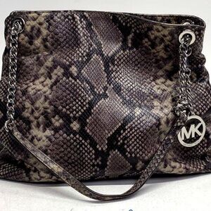 Michael Kors Black and Brown Python Snake Print Shoulder Bag